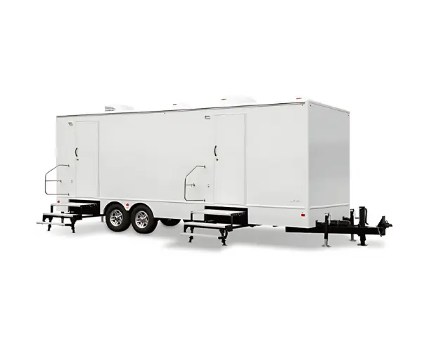 Restroom trailer rental set up in Cedar Rapids, Iowa
